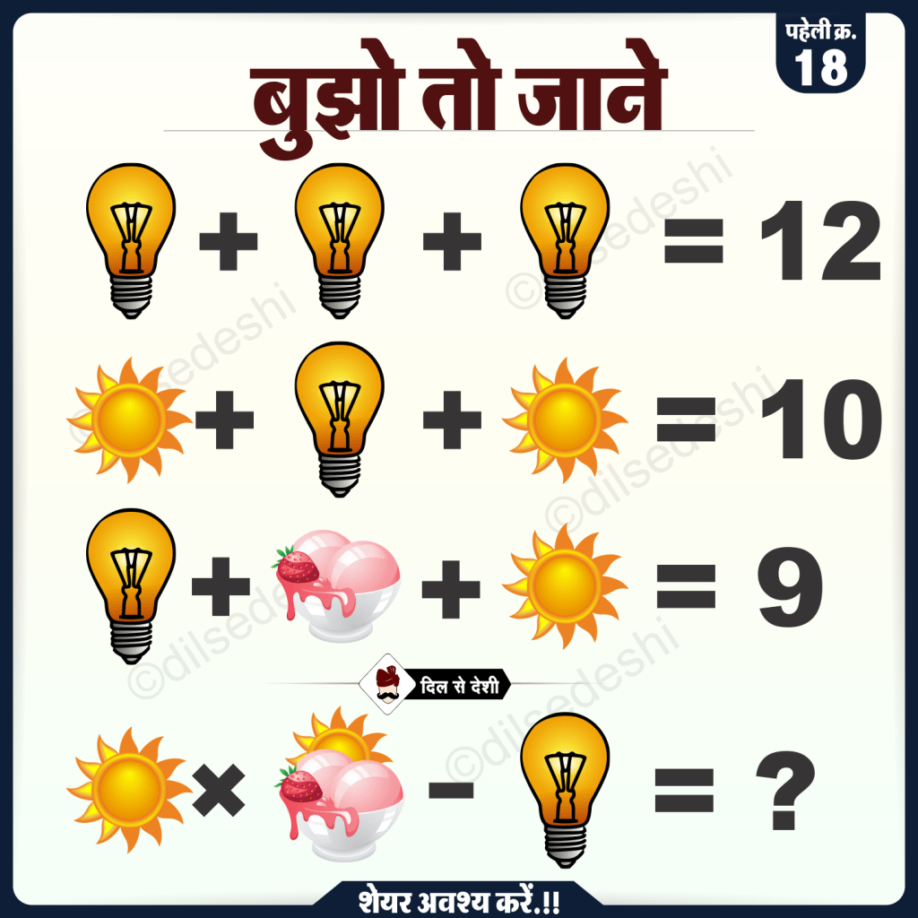 Bulb, Sun and Ice-Cream Puzzle Quiz Questions Answer