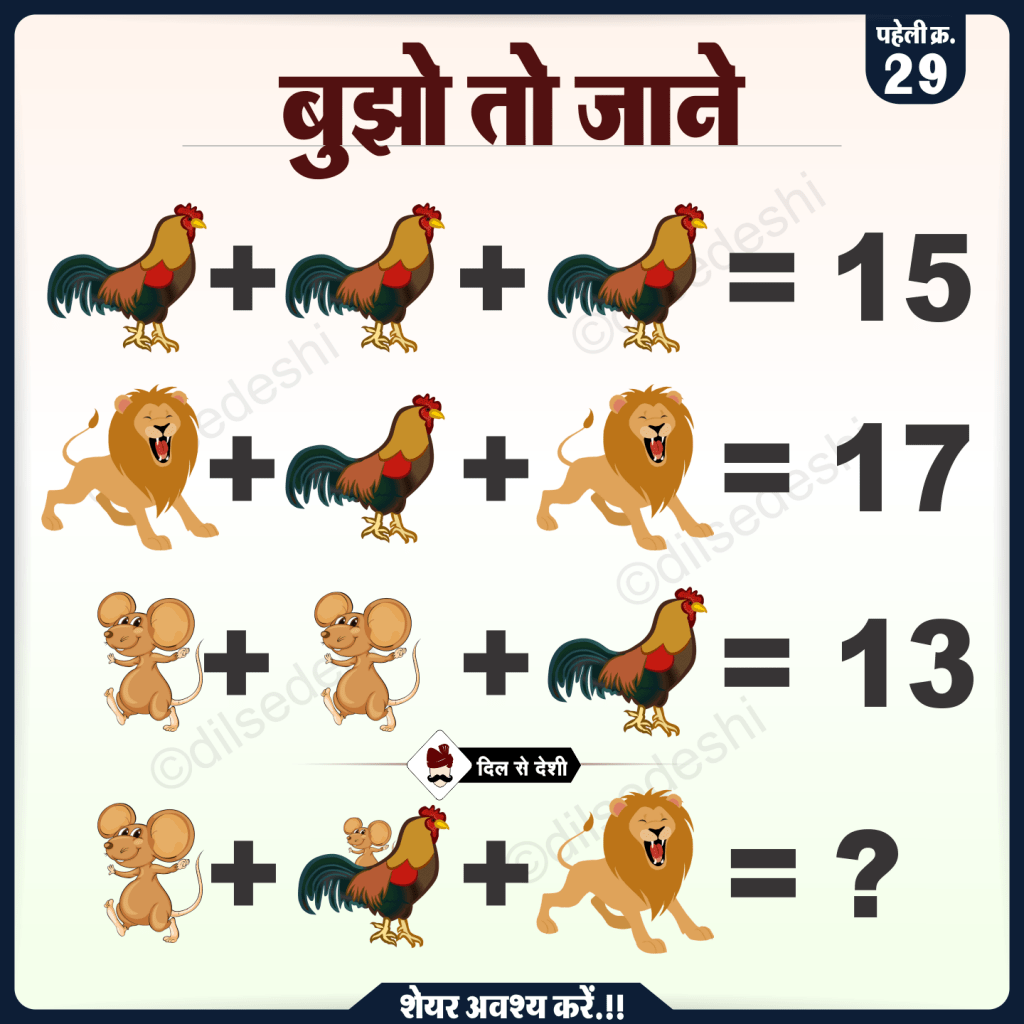 Cock, Lion and Rat Logical Puzzle Quiz Questions Answer